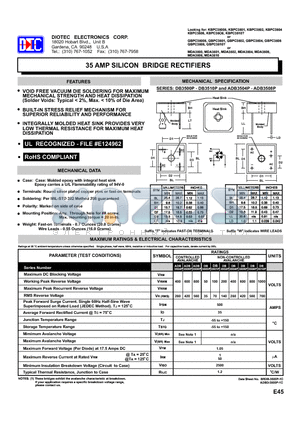 DB3500P datasheet - 35 AMP SILICON  BRIDGE RECTIFIERS