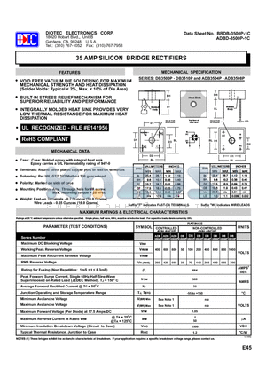 DB3506P datasheet - 35 AMP SILICON BRIDGE RECTIFIERS