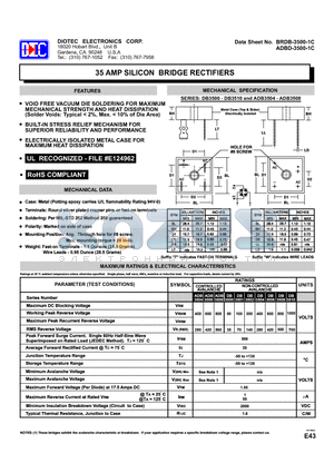 DB3506 datasheet - 35 AMP SILICON BRIDGE RECTIFIERS