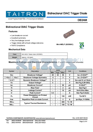 DB3AM datasheet - Bidirectional DIAC Trigger Diode