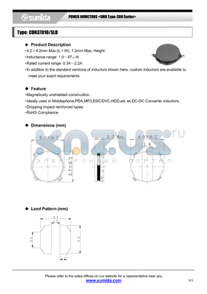 CDH37D10SLDNP-100M datasheet - POWER INDUCTORS