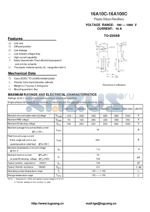 16A10C datasheet - Plastic Silicon Rectifiers