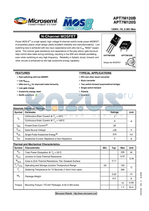 APT7M120B datasheet - N-Channel MOSFET