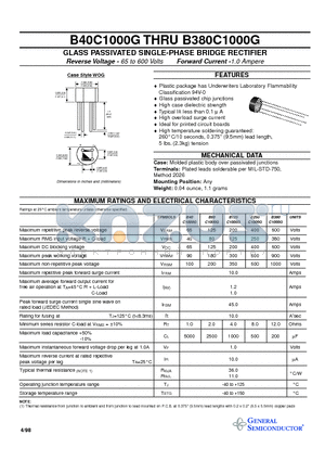 B250C1000G datasheet - GLASS PASSIVATED SINGLE-PHASE BRIDGE RECTIFIER
