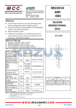 DB4 datasheet - SILICON BIDIRECTIONAL DIAC