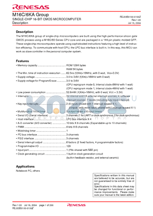 16C6KA datasheet - SINGLE-CHIP 16-BIT CMOS MICROCOMPUTER Description