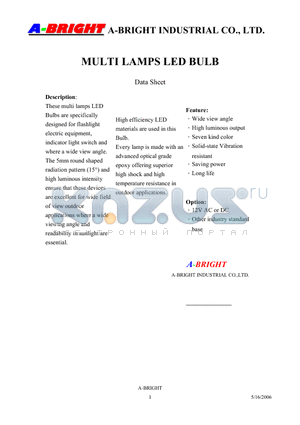 AB-125W50-3VD-E00-0 datasheet - MULTI LAMPS LED BULB