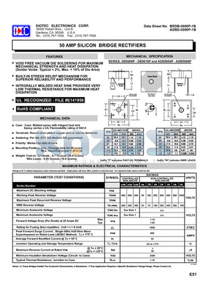 DB5000P datasheet - 50 AMP SILICON BRIDGE RECTIFIERS