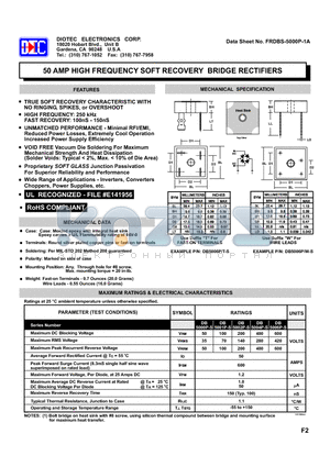 DB504P-S datasheet - 50 AMP HIGH FREQUENCY SOFT RECOVERY BRIDGE RECTIFIERS