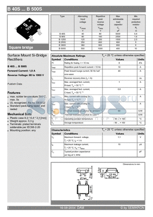 B250S datasheet - Surface Mount Si-Bridge Rectifiers