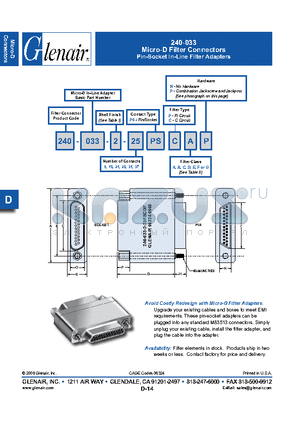 240-033-1-15P datasheet - Micro-D Filter Connectors