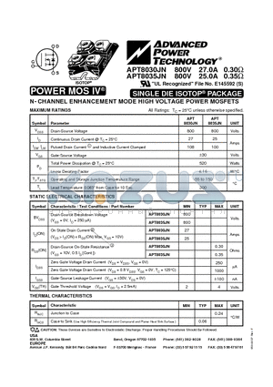 APT8030JN datasheet - N-CHANNEL ENHANCEMENT MODE HIGH VOLTAGE POWER MOSFETS