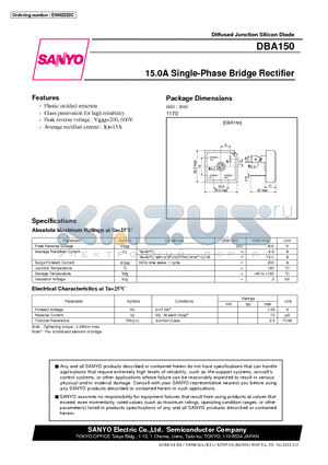 DBA150 datasheet - 15.0A Single-Phase Bridge Rectifier