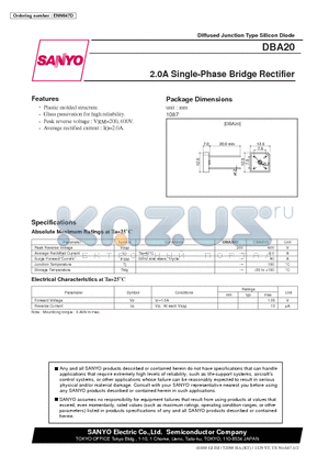 DBA20 datasheet - 2.0A Single-Phase Bridge Rectifier