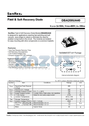 DBA200UA40 datasheet - Fast & Soft Recovery Diode