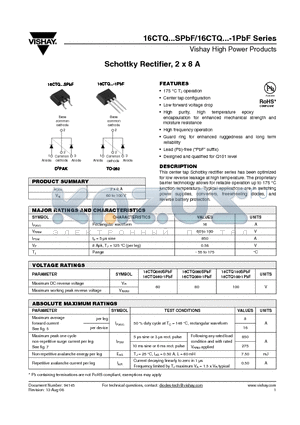 16CTQ060STRLPBF datasheet - Schottky Rectifier, 2 x 8 A