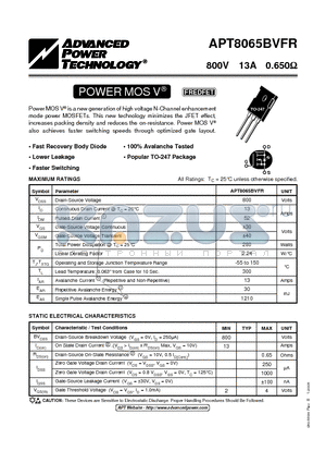 APT8065BVFR_05 datasheet - Power MOS V is a new generation of high voltage N-Channel enhancement mode power MOSFETs.