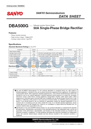 DBA500G datasheet - 50A Single-Phase Bridge Rectifier