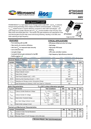 APT80GA60S datasheet - High Speed PT IGBT