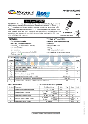 APT80GA90LD40 datasheet - High Speed PT IGBT