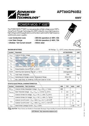 APT80GP60B2 datasheet - POWER MOS 7 IGBT