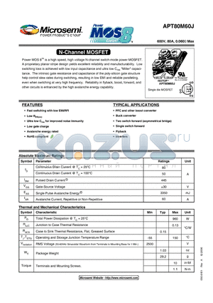 APT80M60J datasheet - N-Channel MOSFET