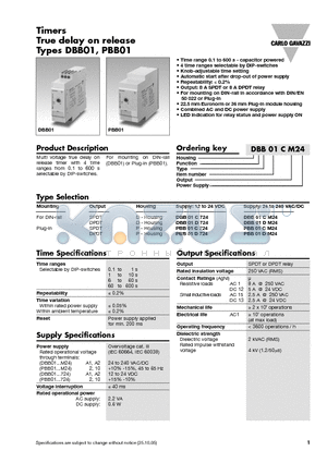 DBB01DM24 datasheet - Timers True delay on release