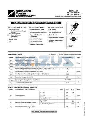 APT8DQ60K3 datasheet - ULTRAFAST SOFT RECOVERY RECTIFIER DIODE