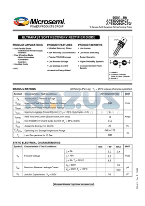 APT8DQ60KCT datasheet - ULTRAFAST SOFT RECOVERY RECTIFIER DIODE