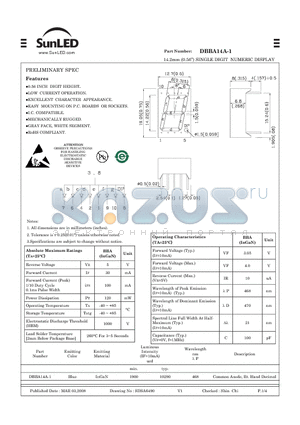 DBBA14A-1 datasheet - 14.2mm (0.56) SINGLE DIGIT NUMERIC DISPLAY