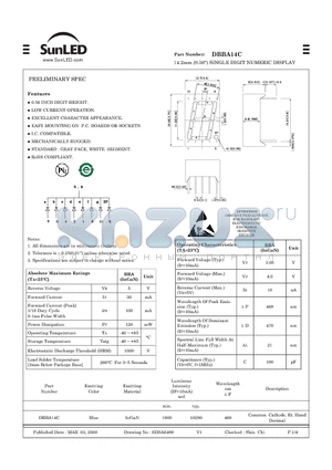 DBBA14C datasheet - 14.2mm (0.56) SINGLE DIGIT NUMERIC DISPLAY