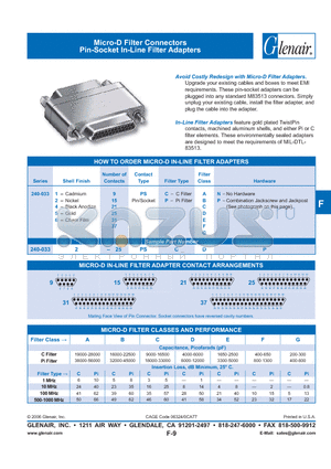 240-03329PP datasheet - Micro-D Filter Connectors Pin-Socket In-Line Filter Adapters