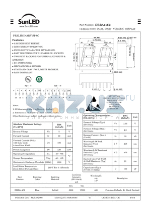 DBBA14C2 datasheet - 14.22mm (0.56) DUAL DIGIT NUMERIC DISPLAY