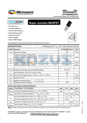 APT94N65B2C3 datasheet - Super Junction MOSFET