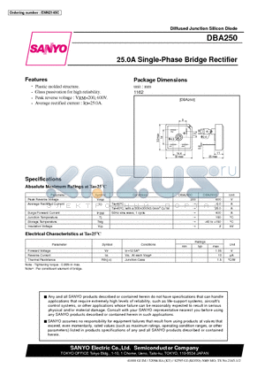 DBA250 datasheet - 25.0A Single-Phase Bridge Rectifier