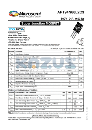 APT94N60L2C3 datasheet - Super Junction MOSFET