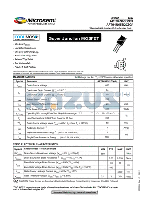 APT94N65B2C3 datasheet - Super Junction MOSFET