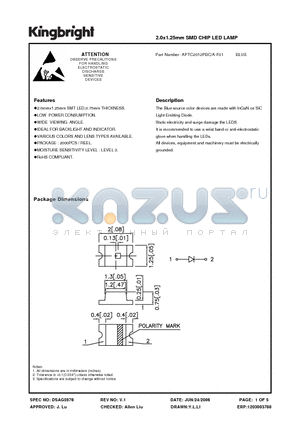 APTC2012PBC/A-F01 datasheet - 2.0x1.25mm SMD CHIP LED LAMP