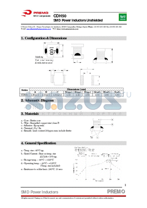 CDH50-101K datasheet - SMD Power Inductors Unshielded