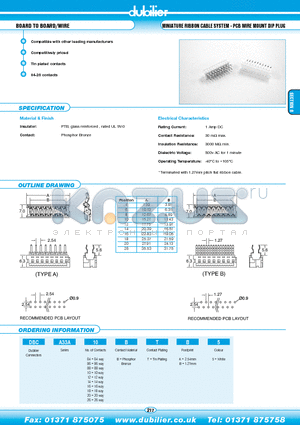 DBCA33A20BTA5 datasheet - BOARD TO BOARD/WIRE MINIATURE RIBBON CABLE SYSTEM - PCB WIRE MOUNT DIP PLUG