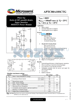 APTC80A10SCTG datasheet - Phase leg Series & SiC parallel diodes Super Junction MOSFET Power Module