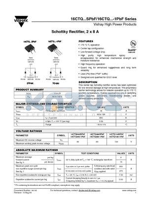 16CTQSPBF datasheet - Schottky Rectifier, 2 x 8 A