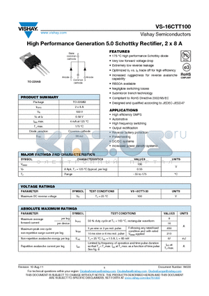 16CTT100_11 datasheet - High Performance Generation 5.0 Schottky Rectifier, 2 x 8 A