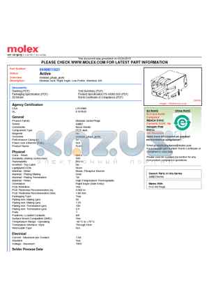 446611021 datasheet - Modular Jack, Right Angle, Low Profile, Shielded, 8/8