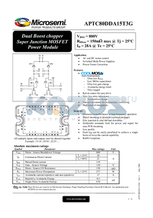 APTC80DDA15T3G datasheet - Dual Boost chopper Super Junction MOSFET Power Module