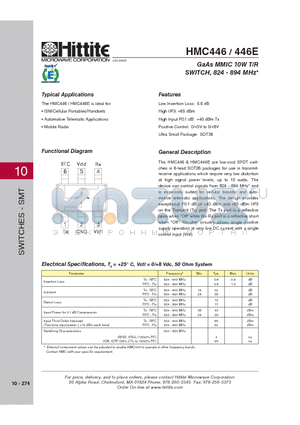 446E datasheet - GaAs MMIC 10W T/R SWITCH, 824 - 894 MHz*