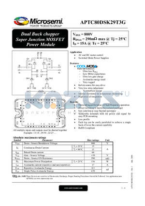 APTC80DSK29T3G datasheet - Dual Buck chopper Super Junction MOSFET Power Module