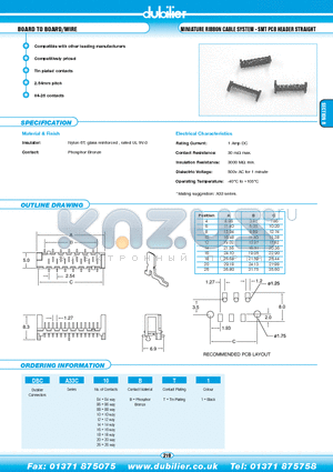 DBCA33C10BT1 datasheet - BOARD TO BOARD/WIRE MINIATURE RIBBON CABLE SYSTEM - SMT PCB HEADER STRAIGHT1