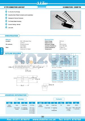 DBCCDF15 datasheet - D TYPE CONNECTORS LOW COST