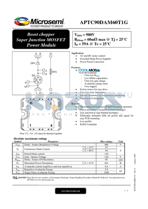 APTC90DAM60T1G datasheet - Boost chopper Super Junction MOSFET Power Module